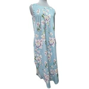 Hount Women's Blue Floral Maxi‎ Dress Size L Sleeveless Resort Wear